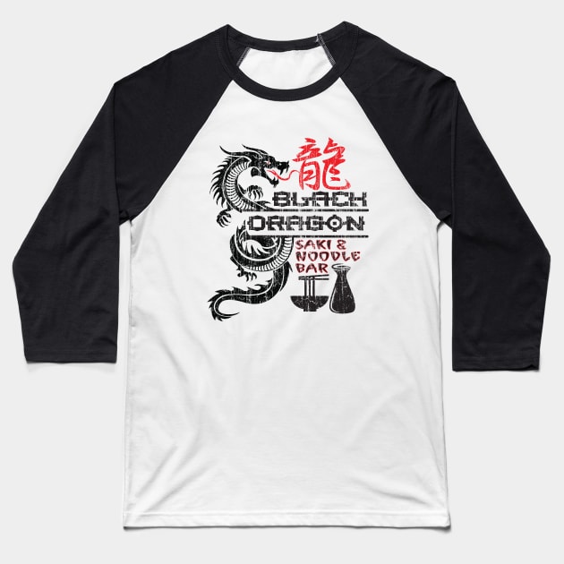 Black Dragon Saki & Noodle Bar Baseball T-Shirt by silvercloud